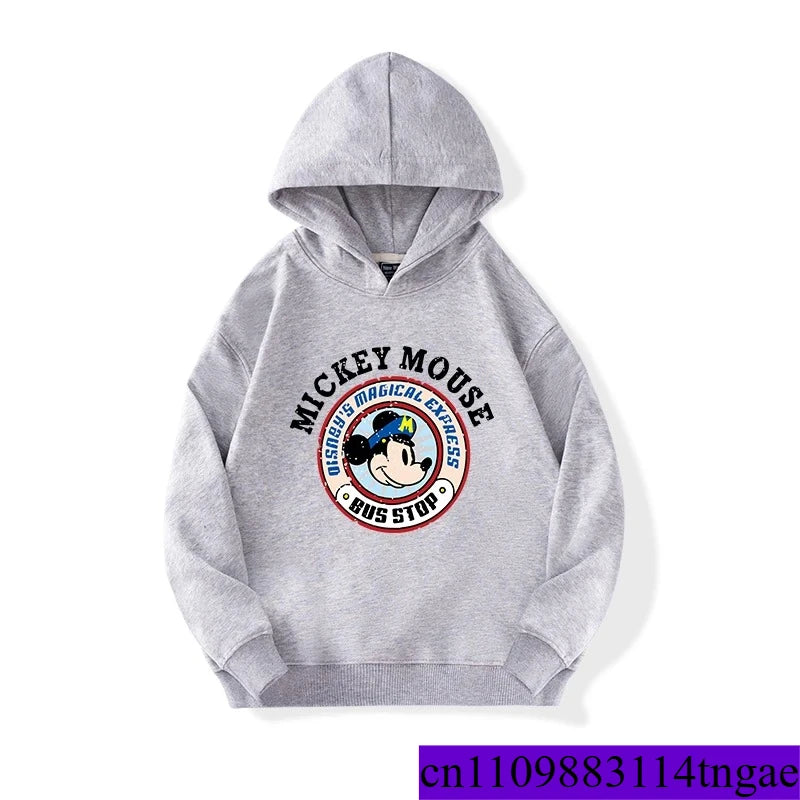 Cartoon Cute Mickey Print Boys Girls Casual Fleece Hoodie Autumn and Winter Outdoor Fashion Warm Kids Pullover Top
