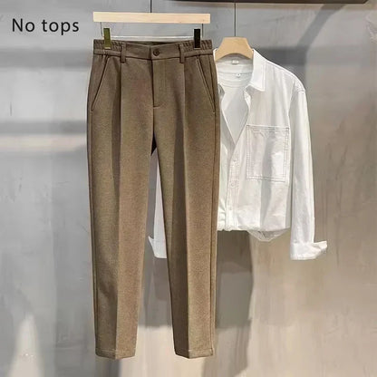 Woolen Suit Pants Men's Autumn Winter New Korean Formal Business Pants Slim Straight Elastic Waist  Fashion Tapered Trousers