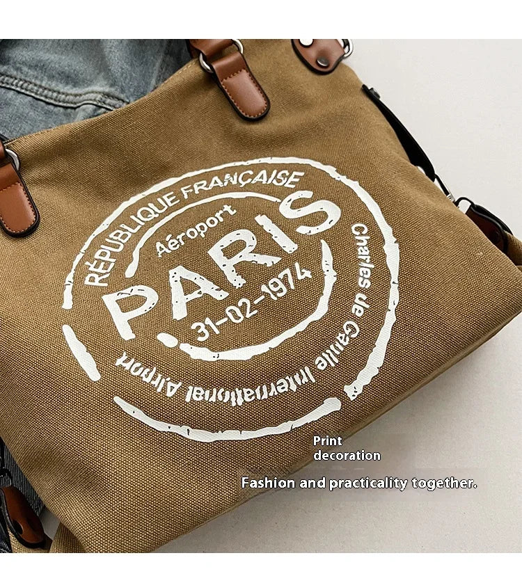 Portable Canvas New Trend Fashion Women's Bag Letter Large Capacity Tote Bag Leisure Commuting Single Shoulder Diagonal Span