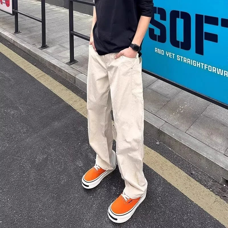Off-white Ice Silk Quick-drying Work Pants for Men's Summer Thin Straight-leg Scimitar Pants American Cleanfit Casual Pants Man