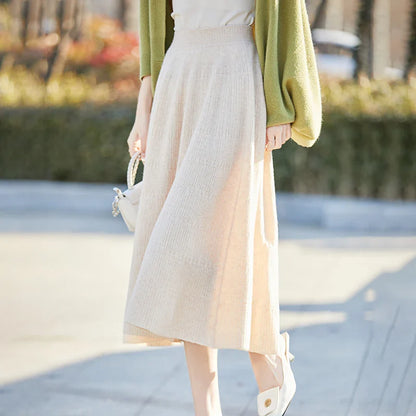 Autumn And Winter High Waist 100% Pure Wool Skirt Female Slim Long Knitted Wool Skirt Loose Wearing A-Line Skirt