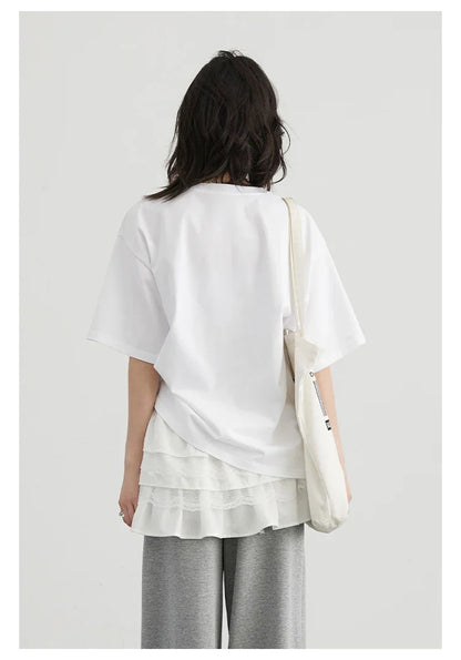 CHIC VEN Camisetas Femininas Soltas Streetwear Unissex Divertido Cão Bordado Manga Curta Algodão Blusas Menina Femininas Verão 2025