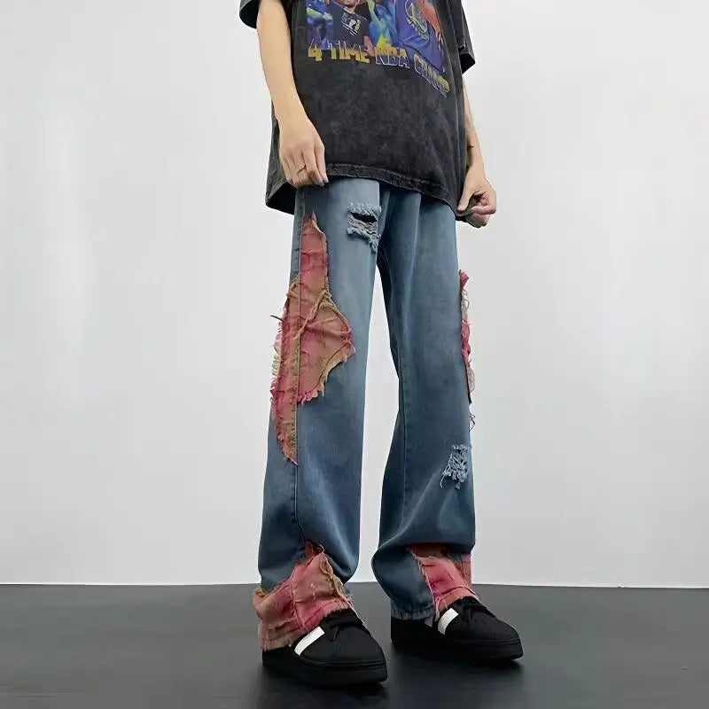 Calça Jeans Boca de Sino com Barra Larga Hip-Hop para o Verão, Design de Rua com Recortes, para Uso ao Ar Livre | Kpop Demon | Halloween | Jor