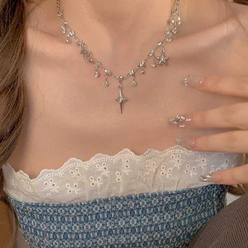 Pendent Necklace for Women Punk Simple Zircon Tassel Clavicle Chain Choker Elegent Party Gift Jewelry Girl