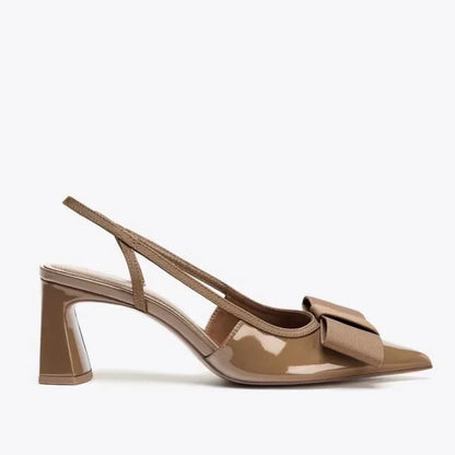 2026 Patent Leather Pointed Toe Heeled Sandals Women Elegant Bow Decoration Chunky Heel Pumps Luxury Designer Heels for Ladies