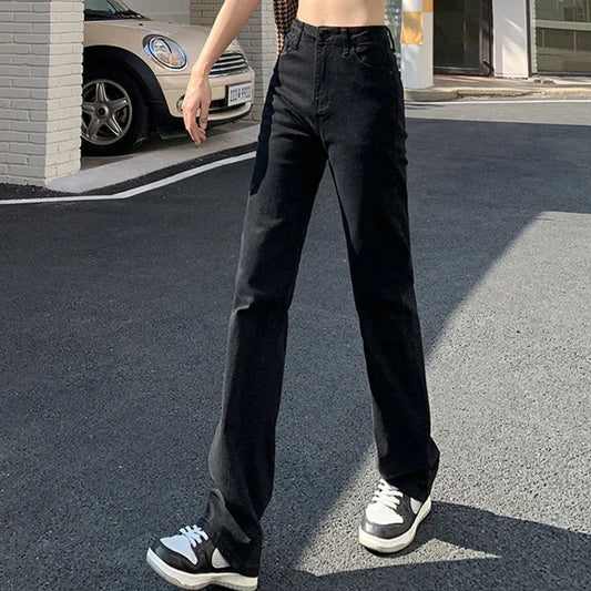 Woman Korean High Waist Streetwear Straight Leg Jeans