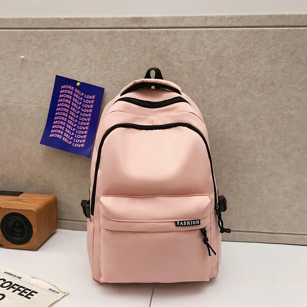 Large Capacity Solid Color Student Backpack Junior and high school simple black travel backpack