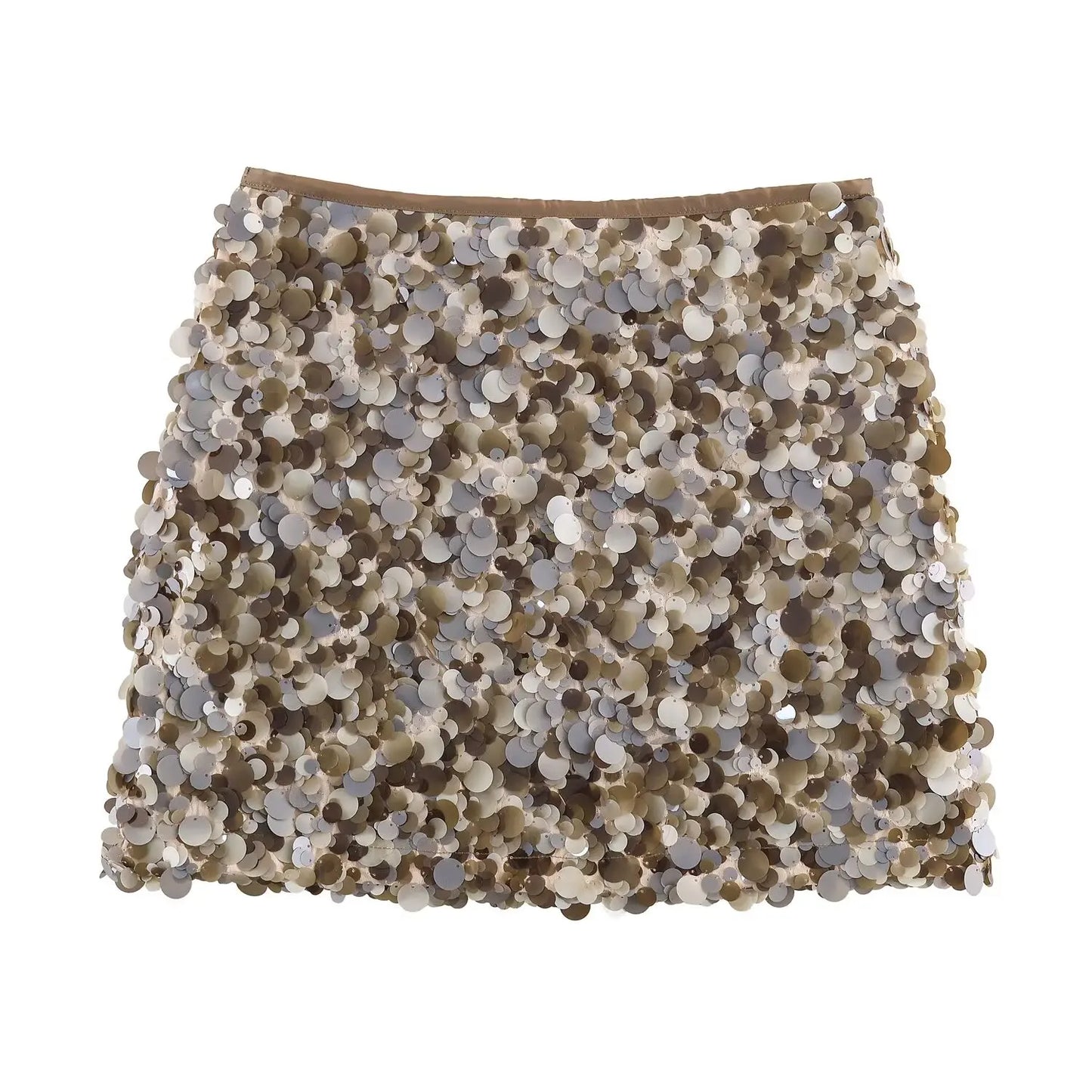 Women Spring Autumn Chic Mini Skirts Fashion With Sequined Solid Side Zipper Short Skirt Female Vintage High Waist Skirt
