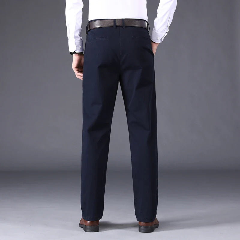 2026 Spring Summer Men's Cotton Smart Casual Pants Solid Color Straight Breathable Trousers Men Office Thin Full Length Pants
