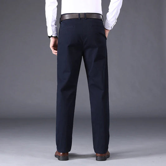 2026 Spring Summer Men's Cotton Smart Casual Pants Solid Color Straight Breathable Trousers Men Office Thin Full Length Pants