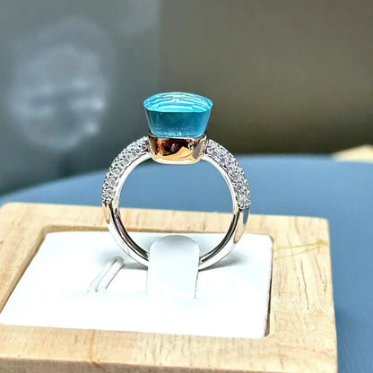 10.6mm S925 Ring Silver Rose Gold Metal 32 Colors Candy Style Zircon Crystal Ring for Women Fine Jewelry Party Gift Trendy Ring