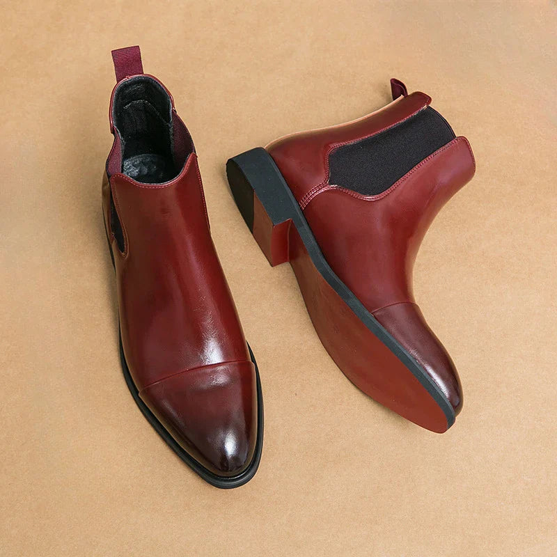Autumn winter pointed toed male Boots Redsoled high top leather shoe English casual Chelsea boot Fashion comfortable men's shoes