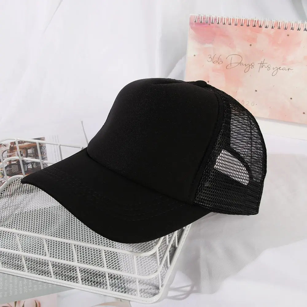 Fashion Unisex Plain Baseball Cap Adjustable Trucker Baseball Cap Snapback Mesh Curved Mens Womens Sun Summer Hat