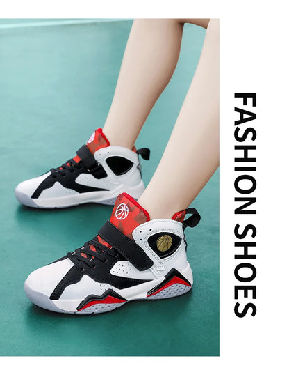 Children Summer High Top Basketball Shoes Boy Breathable Anti Slip Casual Sneakers Man Velcro Non Slip Rebound Kid Running Shoes