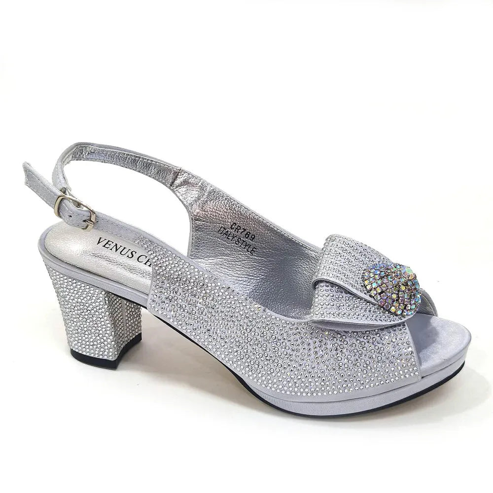 Italian Shoes And Bag Sets For Evening Party With Stones Italian Satin cloth  Rhinestone bow Handbags Match Bags