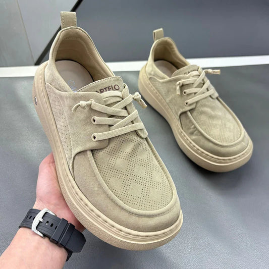 Lightweight Thick Bottom Casual Shoes Easy to Wear Slip on Lazy Person Cowhide Leather Shoes Breathable Rubber Sole
