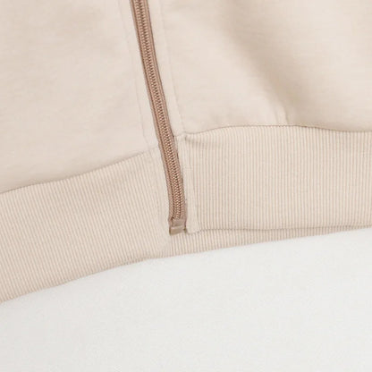Embroidery Zip Up Sweatshirt Women Casual Stand Collar Bomber Jacket Patchwork Contrast Color Jumper Outwear Top