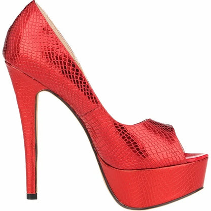 Women Sandals Sexy Pumps Patent Leather Platform Crocodile Pattern 14cm High Heels Peep Toe Stilettos Party Dress Wedding Shoes