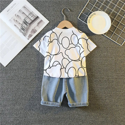 New Summer Baby Boys Clothing Set Cartoon Bear Short Sleeve T-Shirt Shorts 2Pcs Suit For 1-5 Years Kids Children Fashion Outfit