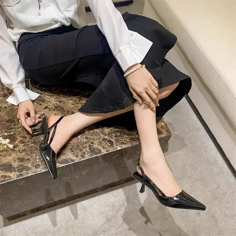 Women Pointed Toe Heels Shoes Sandals 2024 Dress Party Fashion Summer Slippers New Walking Flip Flops Pumps  Slides