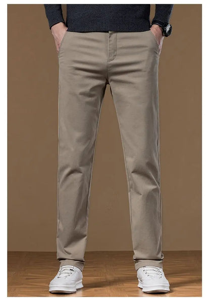 Classical Men's Casual Pants Straight Leg Elastic Solid Color Business Trousers Fashionable Soft Comfortable  Clothes Long Pants