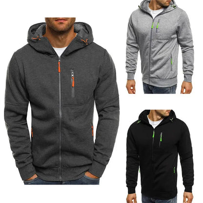 CasualHooded Jacket Fleece-Lined Autumn Crossbody Sweatshirt Fashionable Long Sleeve Zipper-Up Running Jacket For Leisure