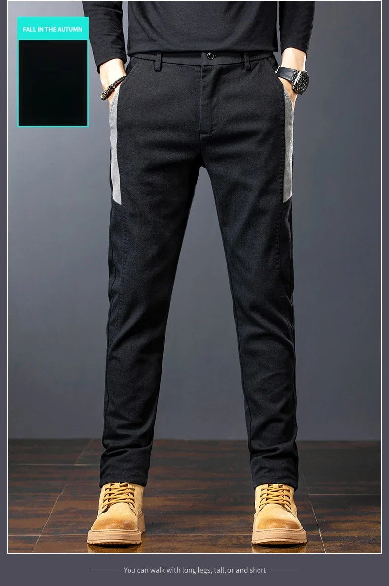 Winter Mens Fashion Fleece Warm Casual Pants Slim Straight Leg Korean Thermal Trousers Business Thicken Velvet Brand Streetpants