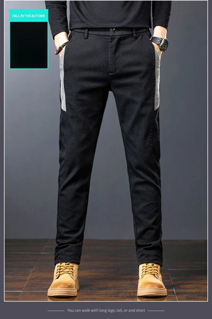 Winter Mens Fashion Fleece Warm Casual Pants Slim Straight Leg Korean Thermal Trousers Business Thicken Velvet Brand Streetpants