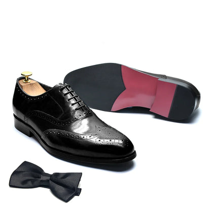 Luxury Men's Wedding Oxford Dress Shoes Genuine Cow Leather Lace-up Wingtip Brogue Office Business Social Formal Shoes for Man