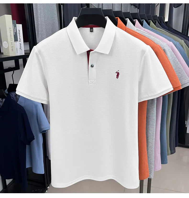 100% pure cotton high-end brand men's short sleeve polo shirt comfort lightweight summer casual T-shirt youthful fashionable top