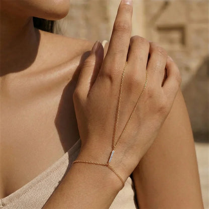 Dainty 5A Zircon Finger Ring Chain Bracelets Flower High Carbon Bracelet for Women Girl Adjustable s925 Silver Jewelry Gift