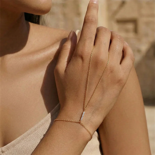 Dainty 5A Zircon Finger Ring Chain Bracelets Flower High Carbon Bracelet for Women Girl Adjustable s925 Silver Jewelry Gift