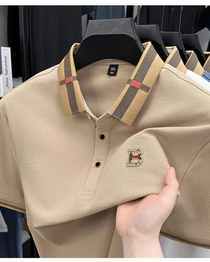 Bestselling brand summer new 100% pure cotton comfortable polo shirt fashionable men's classic letter badge casual short sleeve