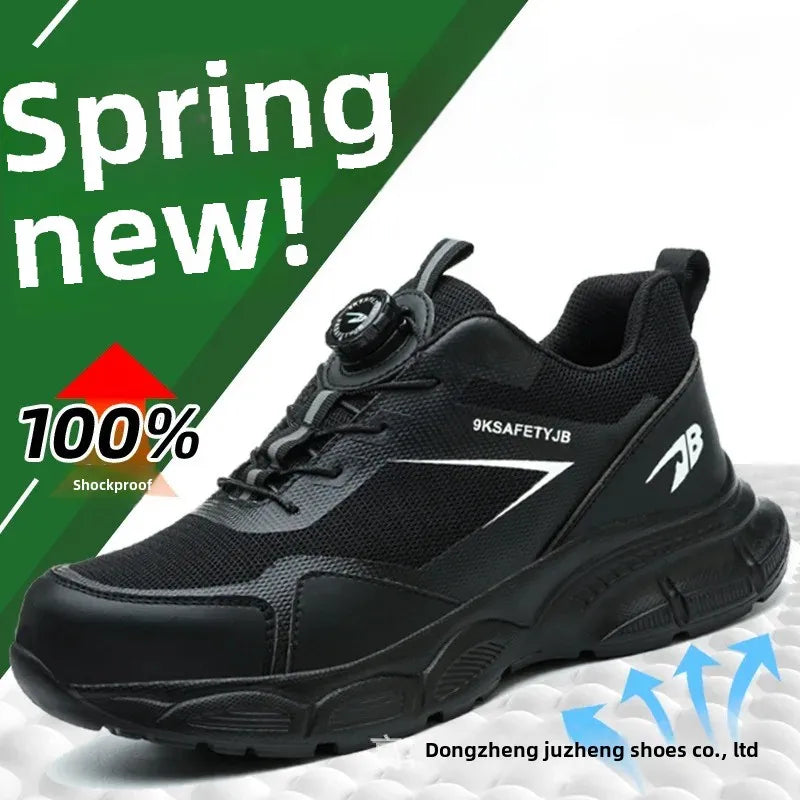 Men Lightweight Safety Shoes Button Elastic Protection Shoes With Steel Toe Anti Smashing And Anti PiercingTactical Boots