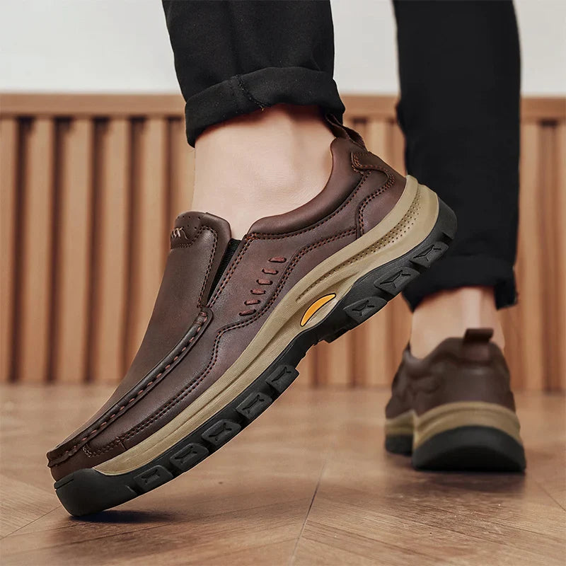 Men's Hand-Stitched Fashion Loafers, Solid Color Low-Top Casual Shoes, Simple Trendy Slip-On Sneakers, Men's Shoes for All Seasons, Daily Office Business Shoes, Large Size Men's Shoes