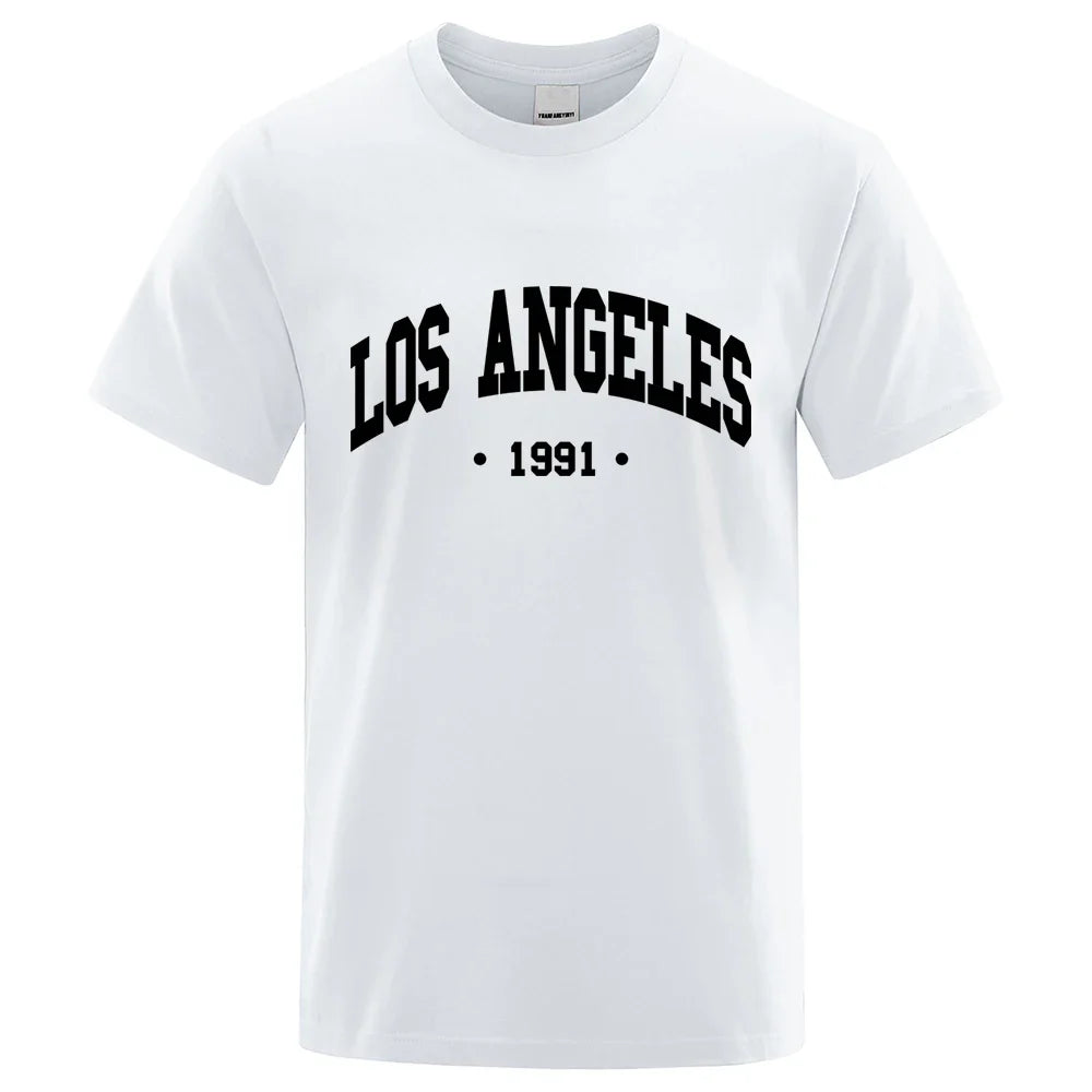 Los Angels 1991 Usa City Letter Printing Clothes Men Oversize Breathable T Shirt Summer Sweat Casual T-Shirt Cotton Tee Shirt