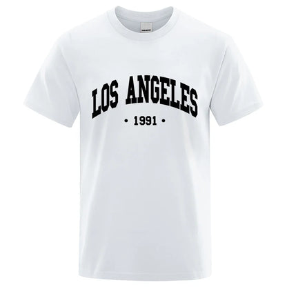 Los Angels 1991 Usa City Letter Printing Clothes Men Oversize Breathable T Shirt Summer Sweat Casual T-Shirt Cotton Tee Shirt