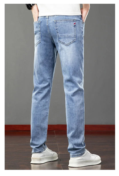 2026 Summer Men's Jeans Slim Fit Jeans Thin Stretch Straight Light Business Casual Denim Long Pants Male Classic Style Brand