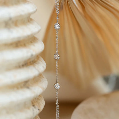 Moissanite Hand Chain Bracelet for Women 3mm Round Bubble Bezel Set Diamond Bracelets 100% S925 Silver Wrist Chain Fine Jewelry