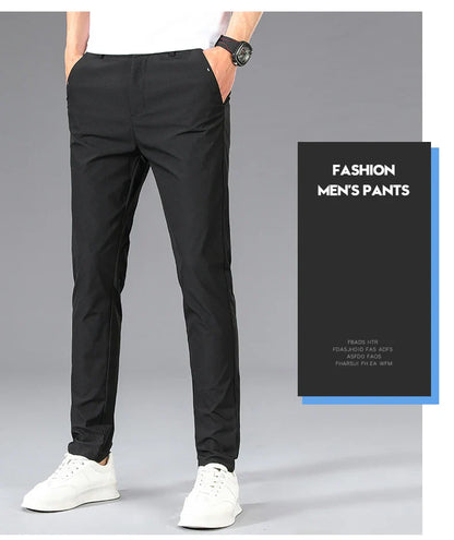 Business Thin Men's Breathable Pants Slim Straight High Elastic Slim Casual Pants Male Brand Clothing Khaki Gray Green Black