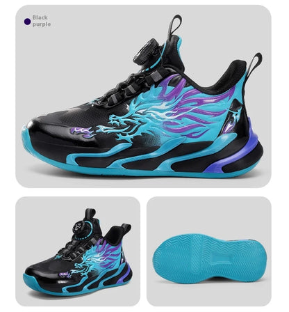 New waterproof leather-top rotary buckle children's sports casual shoes breathable running shoes for primary school students