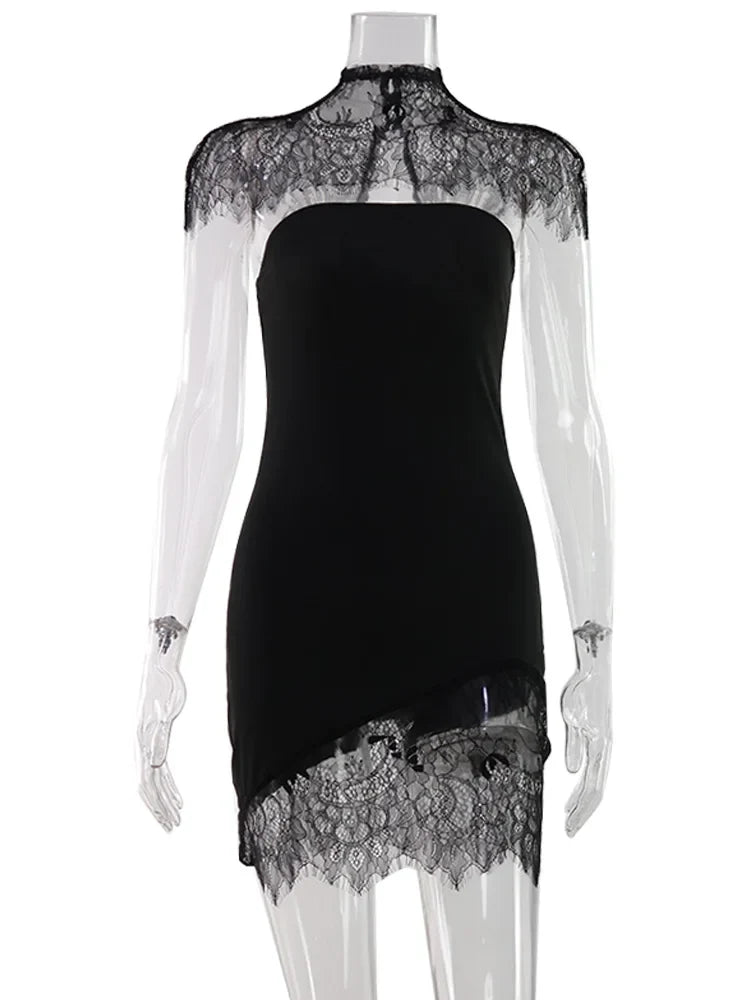 Strapless Solid Lace Patchwork Women Dresses Sheath Sexy Club Hip Wrap Bodycon Vestidos Female Outfits Party Chic