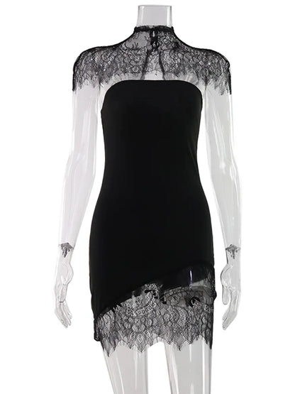 Strapless Solid Lace Patchwork Women Dresses Sheath Sexy Club Hip Wrap Bodycon Vestidos Female Outfits Party Chic