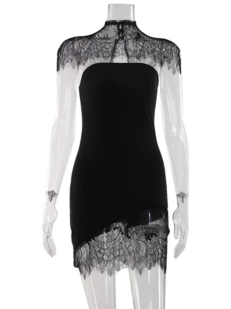 Strapless Solid Lace Patchwork Women Dresses Sheath Sexy Club Hip Wrap Bodycon Vestidos Female Outfits Party Chic
