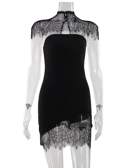 Strapless Solid Lace Patchwork Women Dresses Sheath Sexy Club Hip Wrap Bodycon Vestidos Female Outfits Party Chic