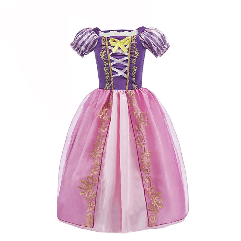 Jasmine Rapunzel Snow Queen Elsa Princess Dress Girl Mesh Sequin Dress Kids Cosplay Belle Aurora Costumes Carnival Party Gowns