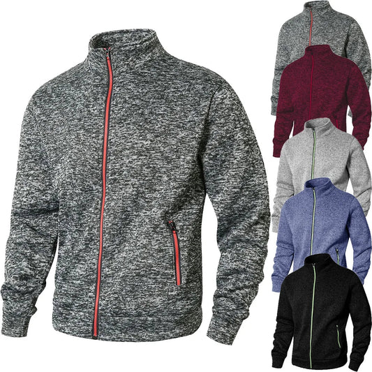 Men’s stand collar jacket cardigan, zip-up casual sweatshirt, spring autumn, regular fit, M–XXL