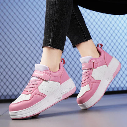 Ultra-Light Leathe Two Wheels Children's Sport Roller Skate Shoes for Kids Boys Girls Walking Running Sneakers Outdoor for Women
