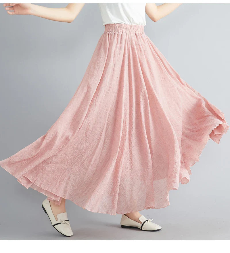 Fashion Cotton Linen Clothes Women Skirts Maxi Y2k Elegant Beach Saia Ropa Mujer Casual Vestido Boho Long Skirt Faldas Harajuku