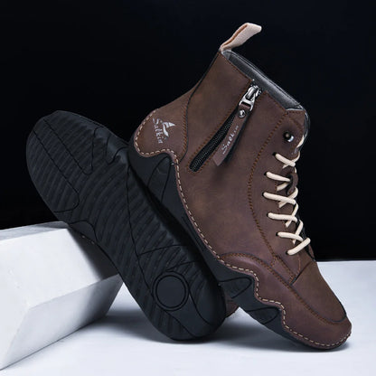 New 2025 Handmade Casual Shoes Men Sneakers Ankle Boots Leather Side Zipper Comfortable Breathable Anti-Slip Outdoor Walking